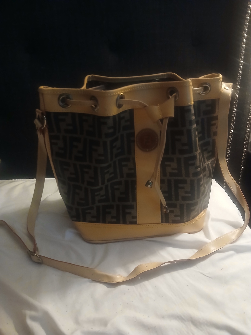Vintage Brown Monogram Bucket Bag with Tan Trim